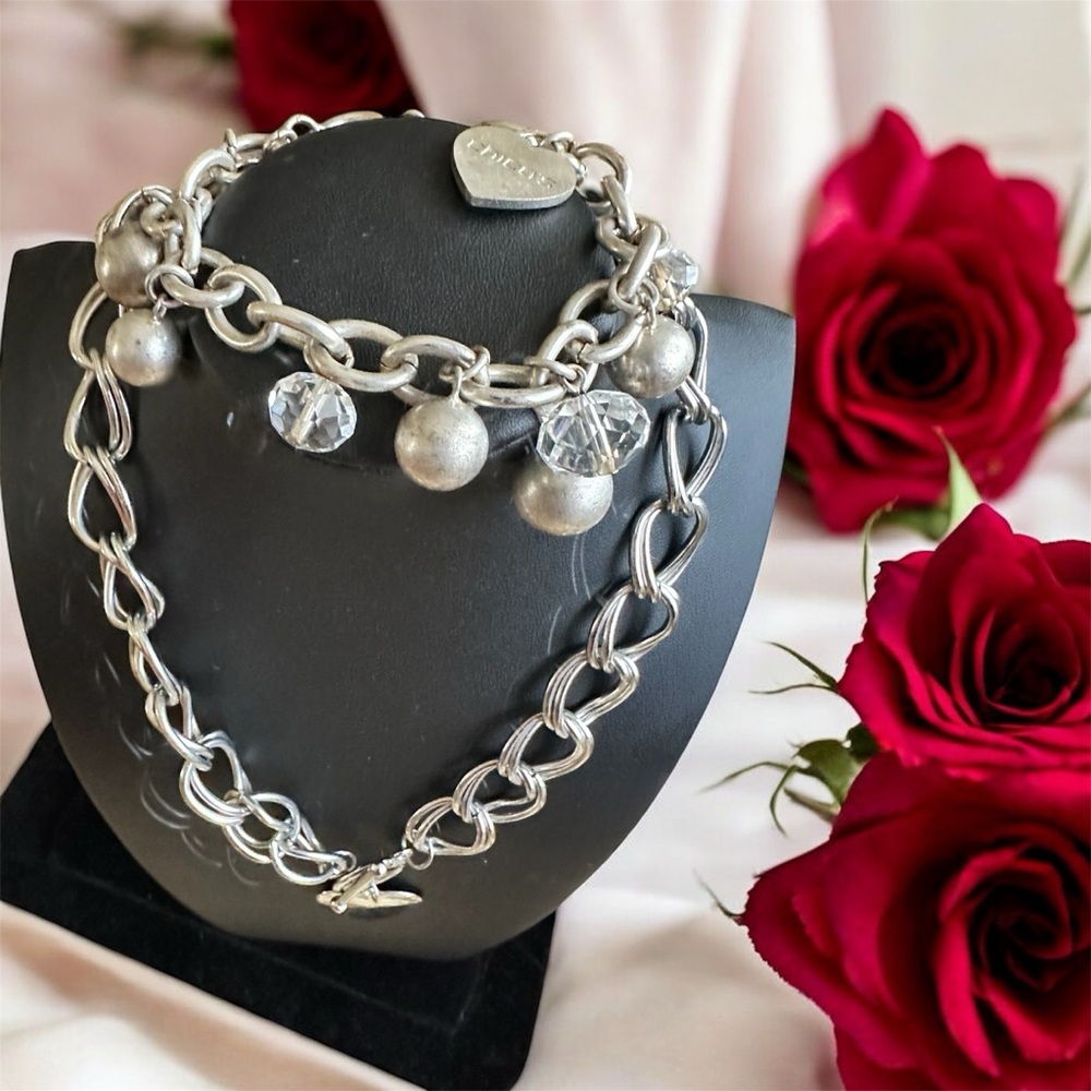 Vintage  Silver Chain Bracelet with Crystal Accents